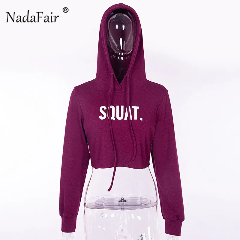Nadafair хлопок длинный рукав укороченная Женская толстовка Осень зима 2019 пуловер с