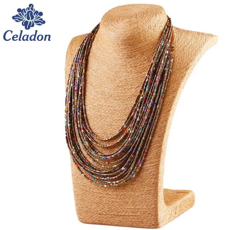 Bohemian Style Colorful 20 Layers Of Hand-woven Beaded Collar Bib Necklace Statement Necklace Women's Fashion Accessories