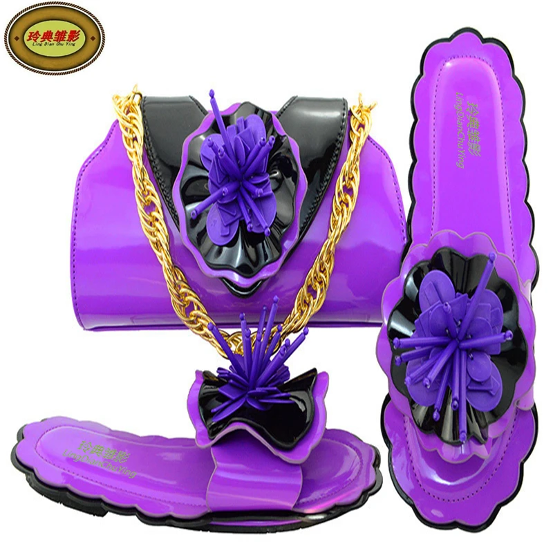 

MM1053 Heel 0.5Cm Special design African Slippers Summer Heels Lemon Color Sandals Woman Shoes And Bag Set for party wedding
