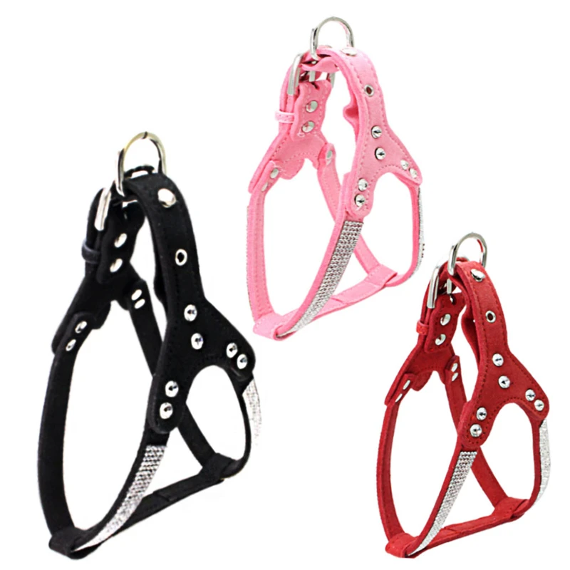 Pet Dog Harness Bling Rhinestone PU Leather Harnesses For Dogsin