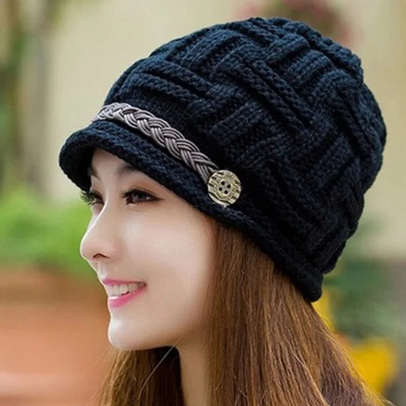 Модная женская вязаная шапка теплая Повседневная твердая шляпа зимние шапки для девочек зимние женские шапочки с помпоном толстые шляпы