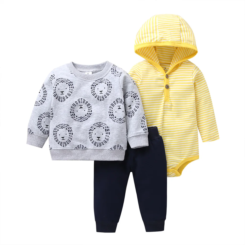 Одежда для маленьких девочек пальто с капюшоном и длинными рукавами+ хлопковый комбинезон+ штаны, комплект для новорожденных мальчиков, осенне-зимняя одежда для младенцев г., наряд для новорожденных