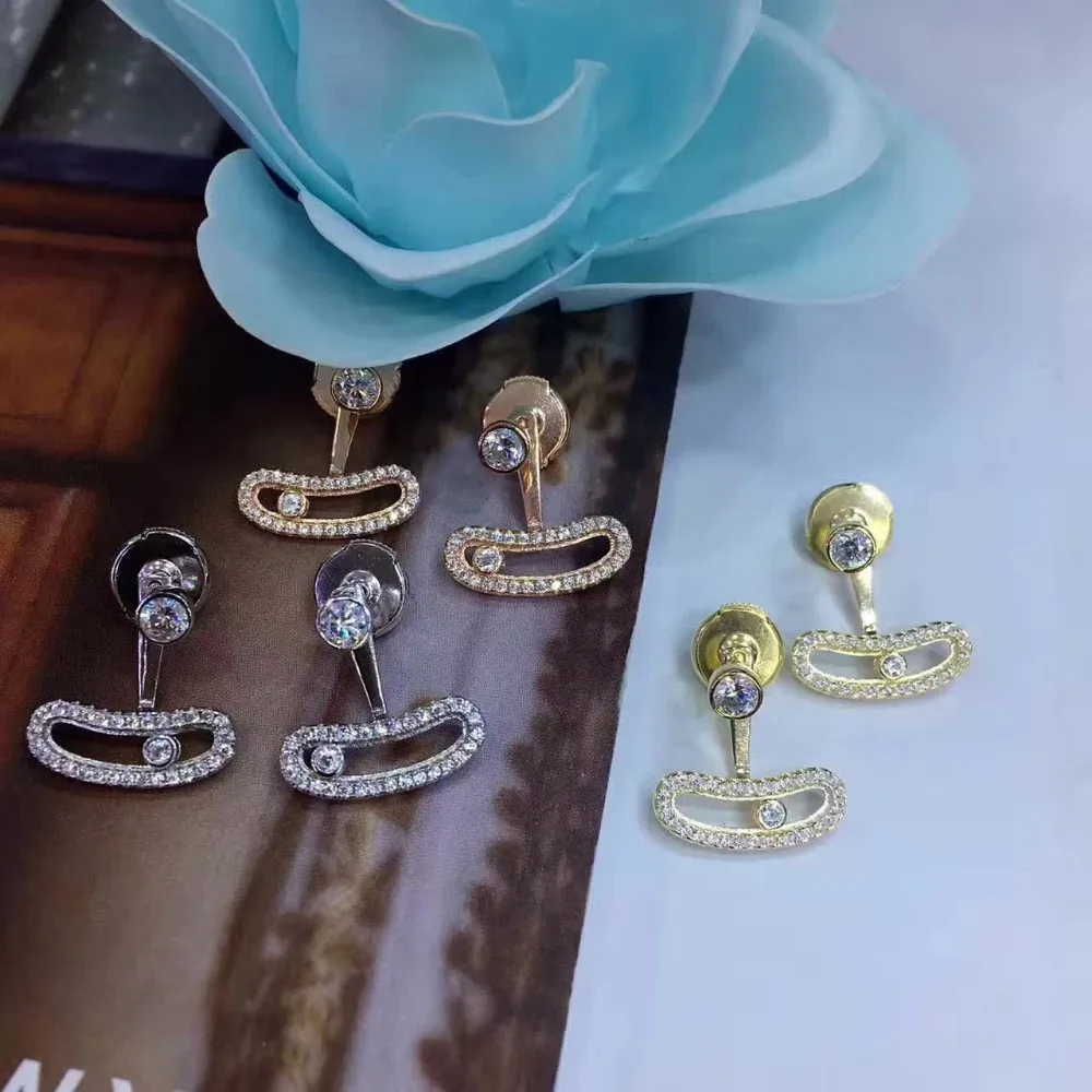 

Luxury brand replica 925 sterling silver jewelry women cubic zirconia move earring ,fashion zircon one stone earrings female