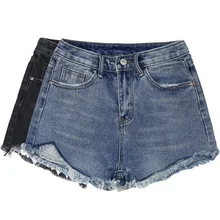Для женщин Джинсовые шорты летние Дизайн модные Повседневное Стиль отрезать Высокая Талия Винтаж проблемных короткие джинсовые Короткие шорты цвет: черный, синий