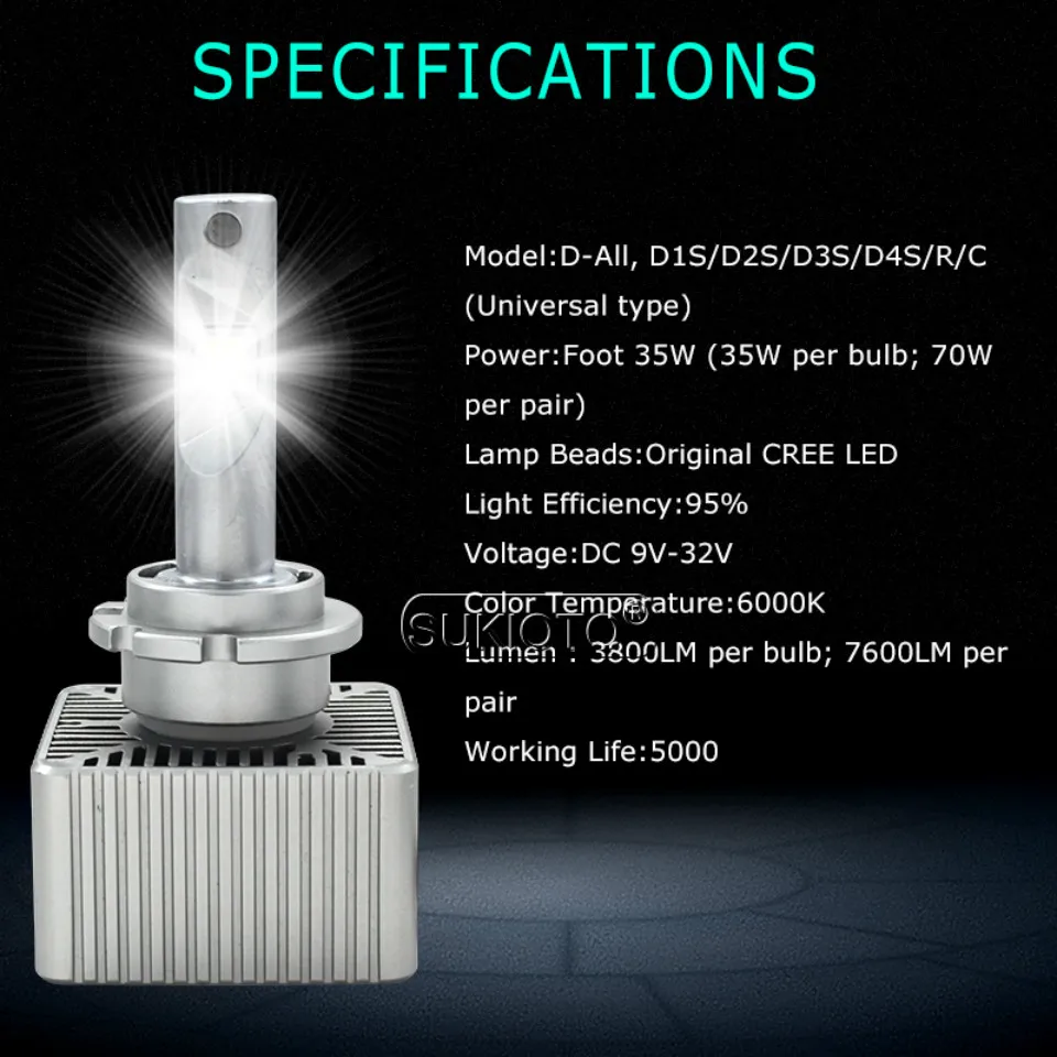 SUKIOTO без ошибок светодиодный налобный фонарь D2S светодиодный 6000K D3S D1S светодиодный светильник Canbus D4S D5S все в одном 70 Вт 7600LM автомобильный комплект передних фар