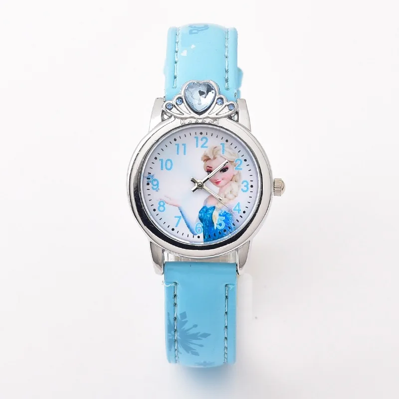 Моды девушки мультфильм королева принцессы большой алмаз кожаный часы Дети Девушка кварцевые подарок на день детей нарядные часы