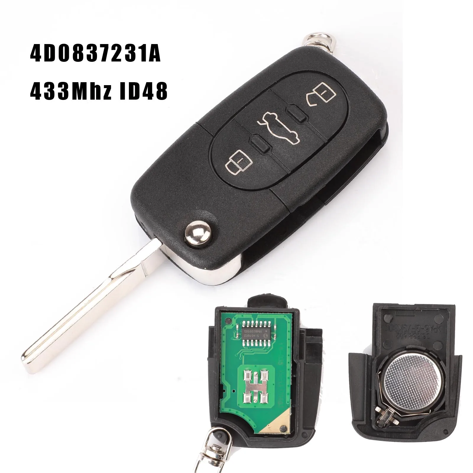 

jingyuqin 10pcs 433Mhz 3 ButtonCar Remote Key for AUDI A3 A4 A6 A8 RS4 TT Allroad Quttro 1994 - 2004 4D0 837 231 A / 4D0837231A