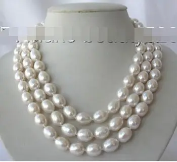 

stunning 3rows 9-10mm baroque white freshwater cultured pearl necklace s832