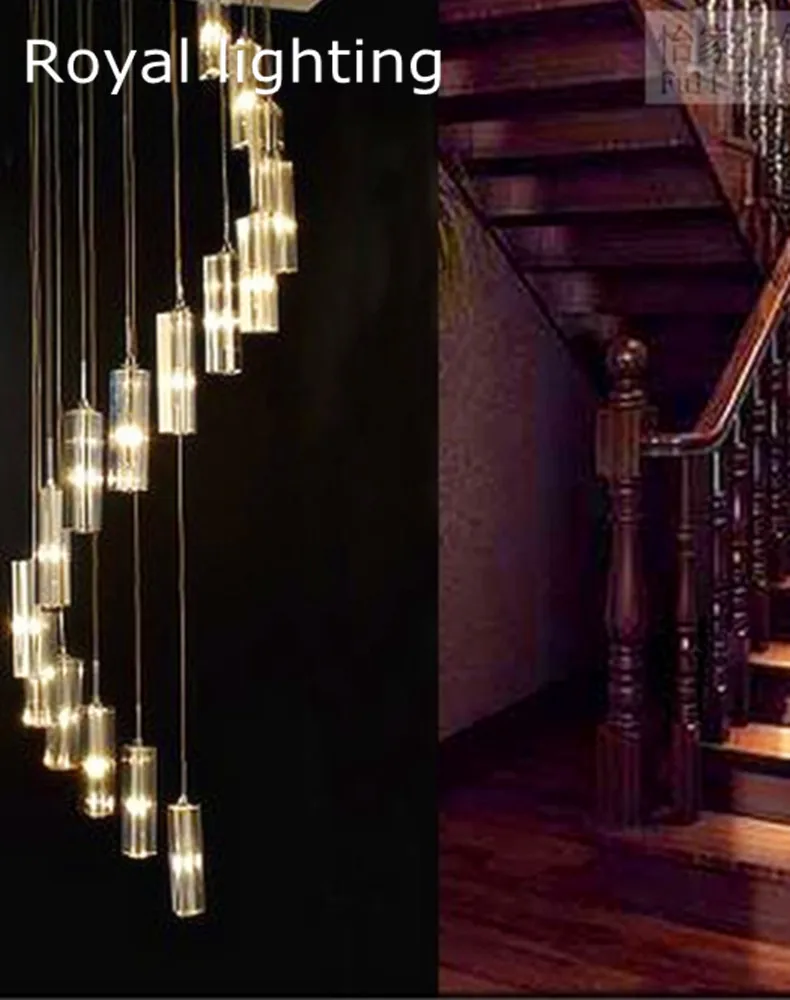 Spiral Staircase Led Chandelier Lighting Long Stairway Crystal
