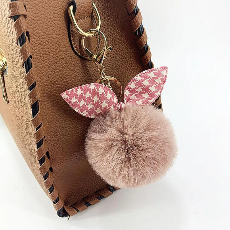 

Car Keychain New Fabric Rabbit Ear Ball keychain car keys Alpaca Ball Girl Bag Pendant Jewelry Accessories Key Rings Wholesale