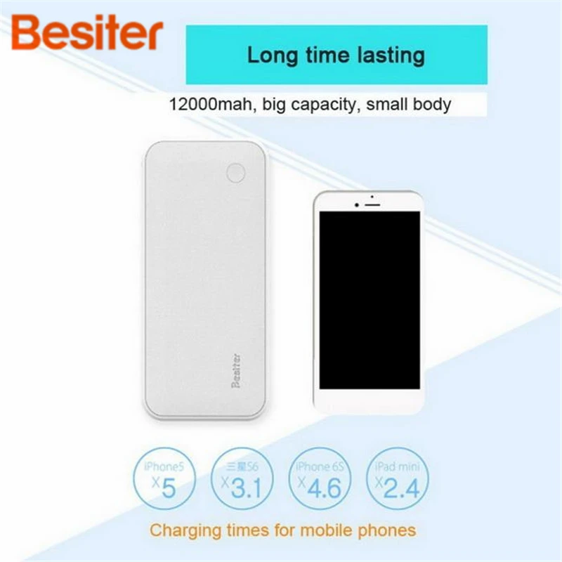 

Besiter 12000mAh External Battery Pack Portable Large Capacity LED Power Bank Charge Manual Poverbank for Xiaomi MI Phone X