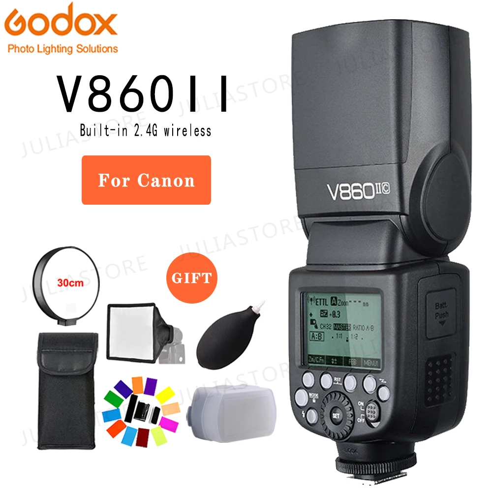 Godox Винг V860II V860II-C E-TTL HSS 1/8000 Li-Ion Батарея Вспышка Speedlite для Canon DSLR + подарок комплект