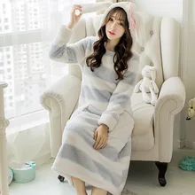 Осенне-зимний фланелевый Халат-кимоно из кораллового флиса, толстый теплый женский халат, Милая Ночная рубашка с мультяшным принтом, домашняя одежда