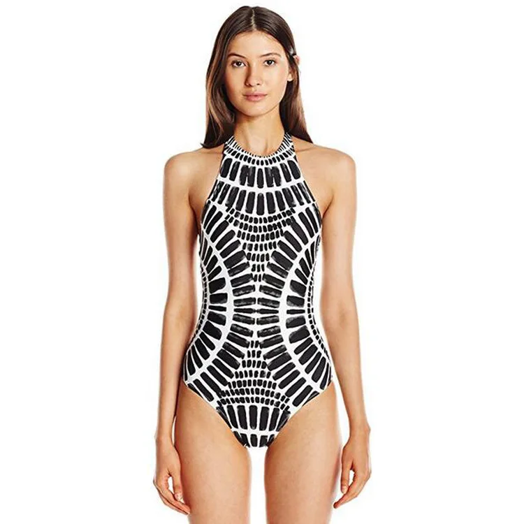 

Women's One Piece Halter Cross Swimwear Printed Backless Bikini Bathing Suit