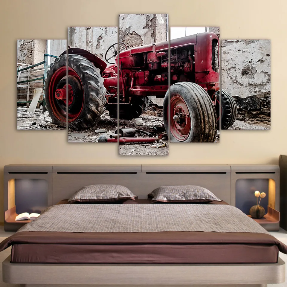 

Modular Home Decor HD Print Canvas Oil Painting 5 Panel Wall Art Old Broken Tractor Poster For Living Room Retro Pictures PENGDA
