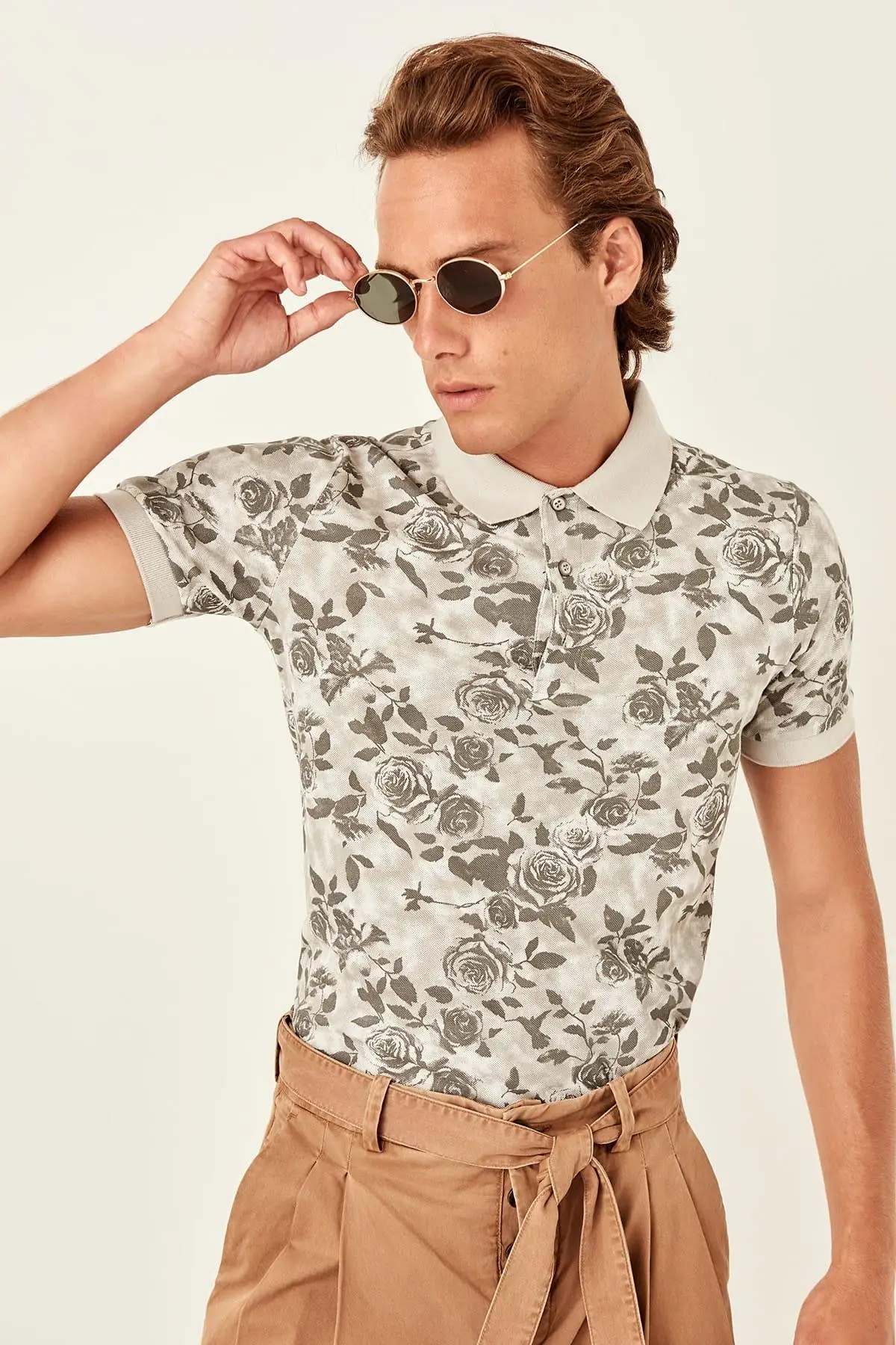 Trendyol серый мужской печатный новый воротник поло Футболка TMNSS19HD0059 | Мужская одежда