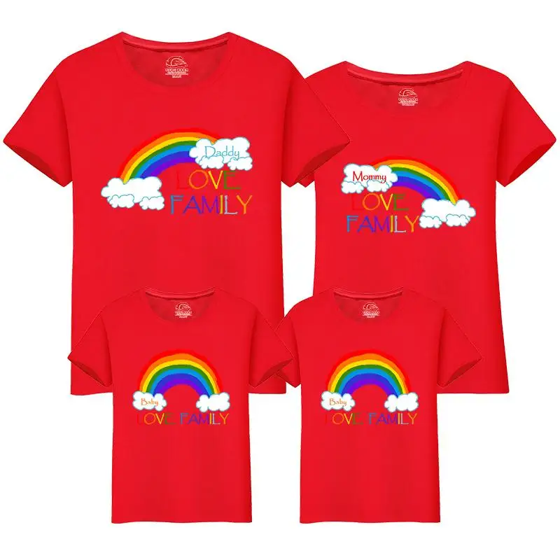 Новая Радужная хлопковая Одинаковая одежда для семьи, белая футболка, Одинаковая одежда для семьи, для мужчин, женщин, девочек и мальчиков, короткий топ, футболка - Цвет: Красный