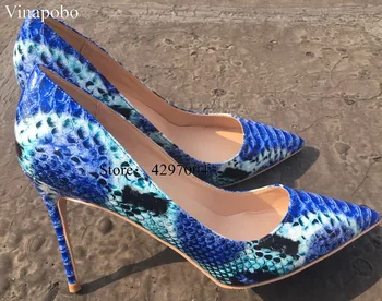 

Top Quality High Heels blue Snake Printing Women Shoes Stiletto 12CM Heel Height Wedding Party Sexy Women Pumps Wedding Shoes