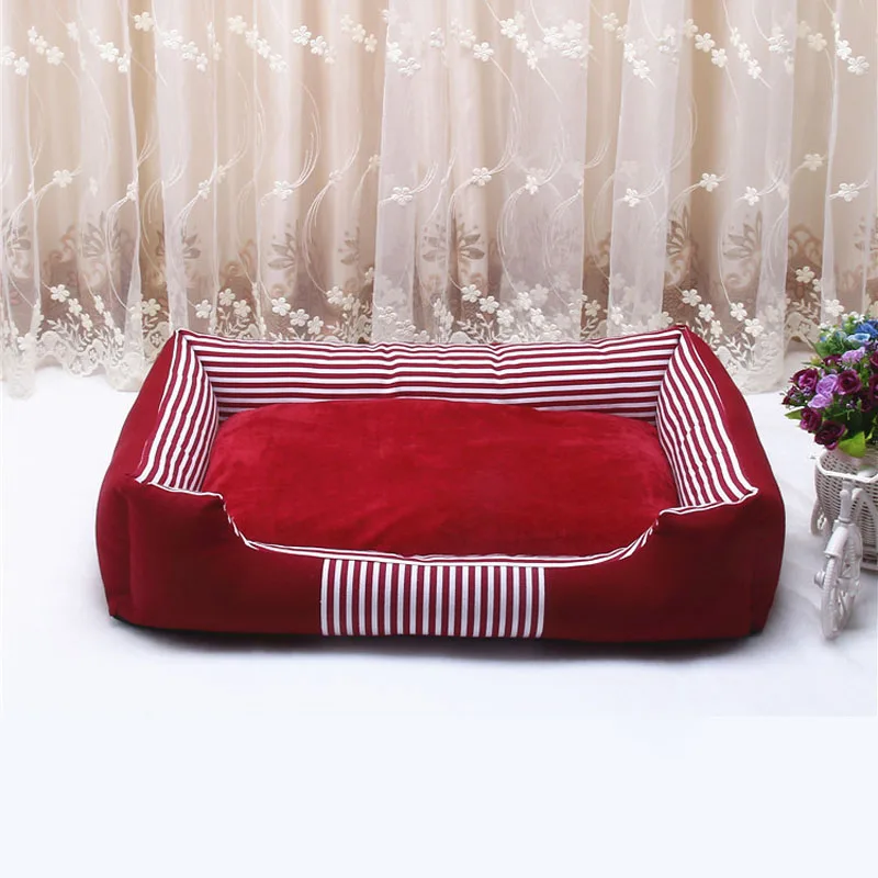 4 Colors Canvas Pet Dog Beds Waterproof Bottom Detachable Double Sided Used Fleece Warm Puppy Beds For Small Medium Dogs - Цвет: Red