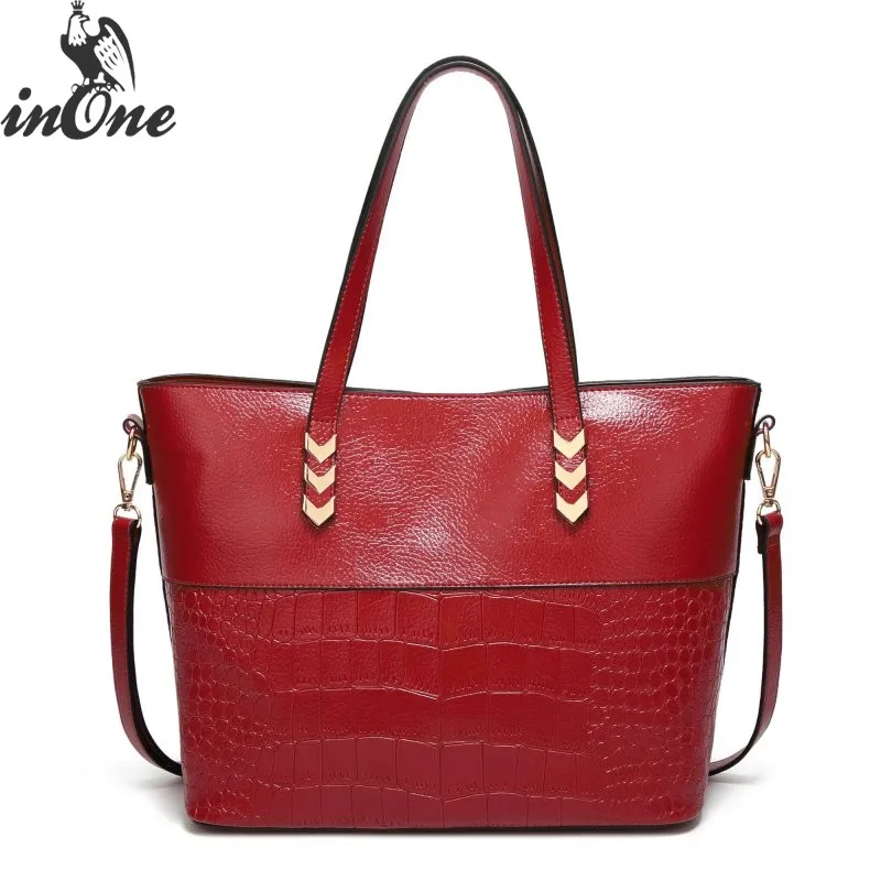 

INONE Luxury Tote Handbag Shoulder Crossbody Bags for Women 2019 Crocodile Vegan Leather Patchwork Arrow Teacher Travel Lady Bag