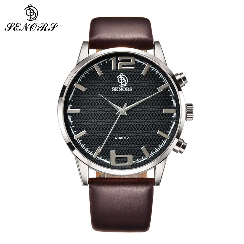 

SENORS Brown Leather Black Dial Analog Wrist Watch Sports Watches Leather Mens