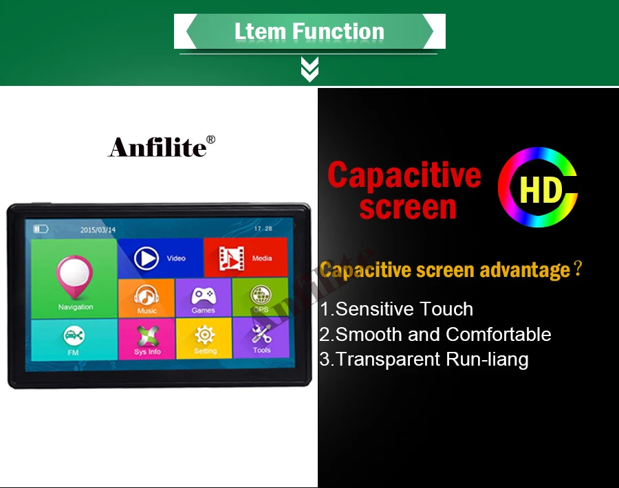 Anfilite 7 дюймов MP3 mp4 плееры FM передатчик автомобильный 3D DDR 256M 8GB gps навигация Bluetooth AVIN 800MHZ Windows CE 6,0 навигатор