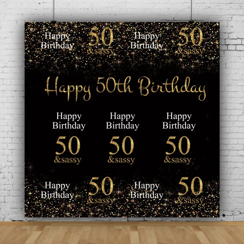 Laeacco Happy 50th Birthday Party Celebration Gold Polka Dot Poster Photography Background Photo Backdrop Photocall Photo Studio