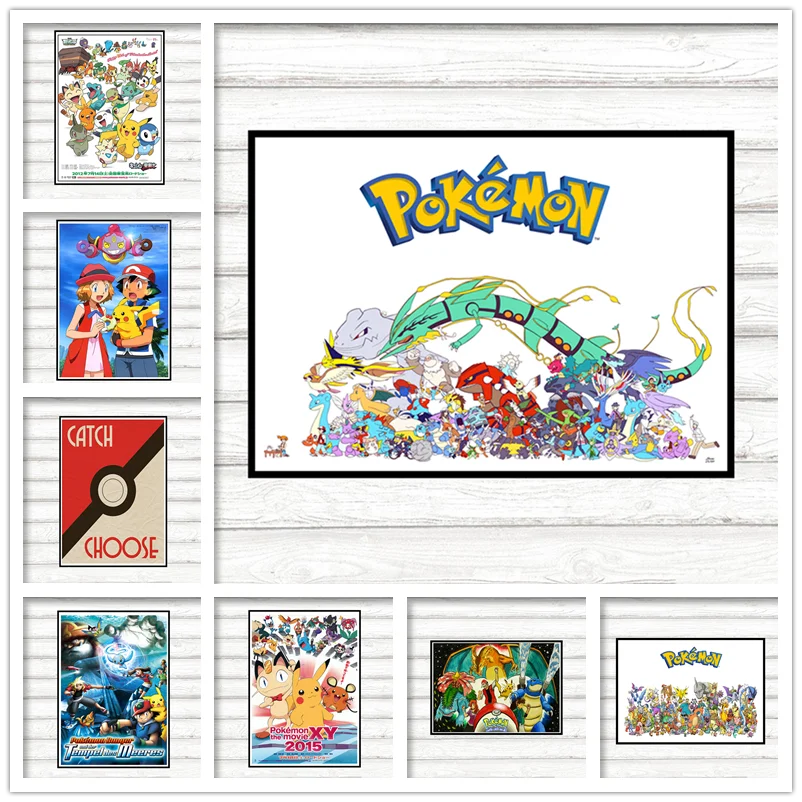 

Pokemon All Monsters Anime Game Coated Paper Pocket Monster Pikachu Clear Image Wall stickers Home Decoration
