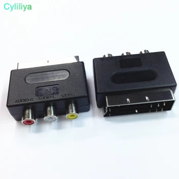 

DHL 100PCS 21 Pins New Adapter To 3 RCA Female For TV DVD Male Plug Adapter SCART Converter Audio Video Accessories Cable