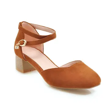 

Tide 2019 spring and summer suede thick with heel 40-43 buckle with square head hollow sandals female