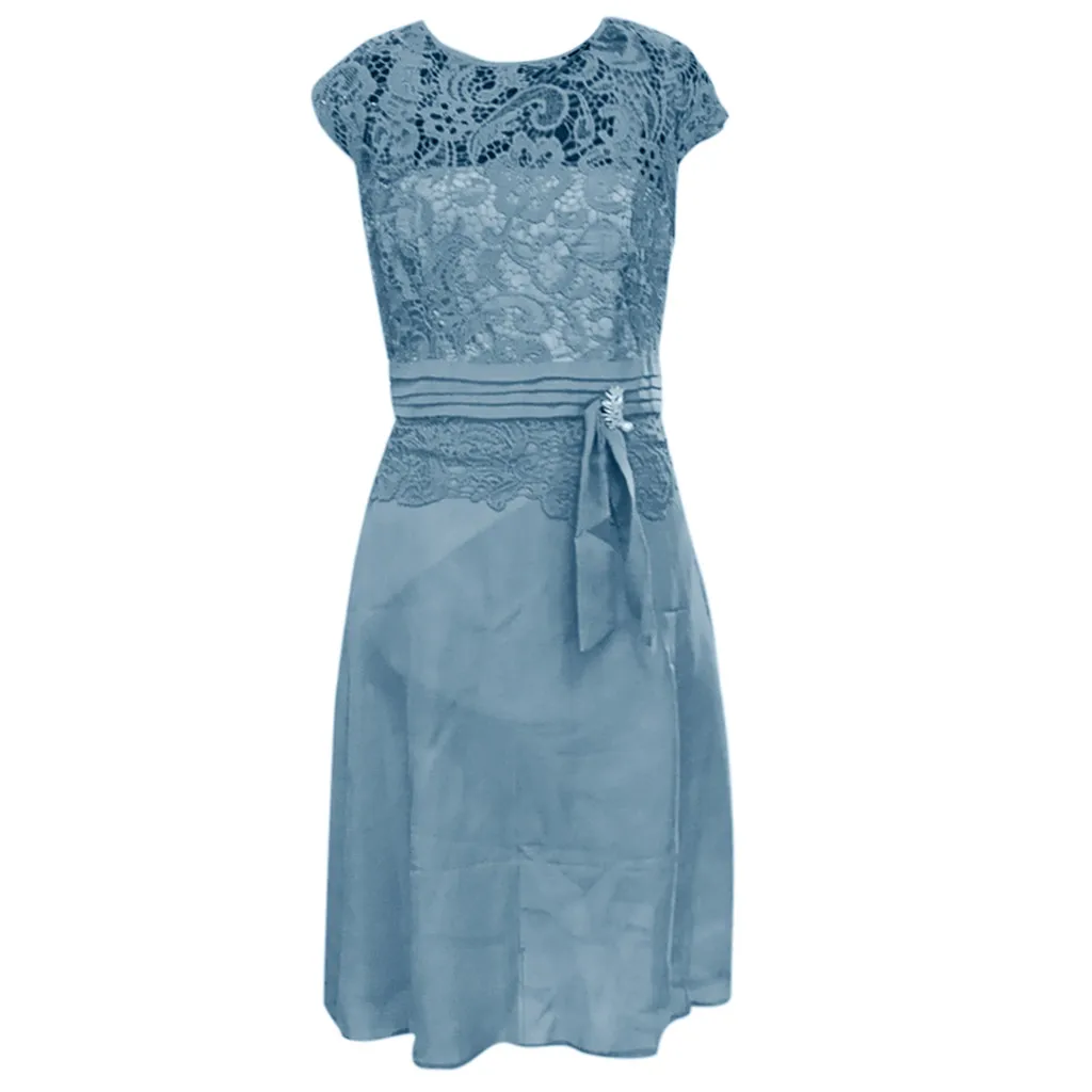 Однотонное элегантное платье ropa mujer женское летнее сексуальное официальное кружевное винтажное тонкое платье с коротким рукавом и цветочным рисунком платье@ 5 - Цвет: Light blue