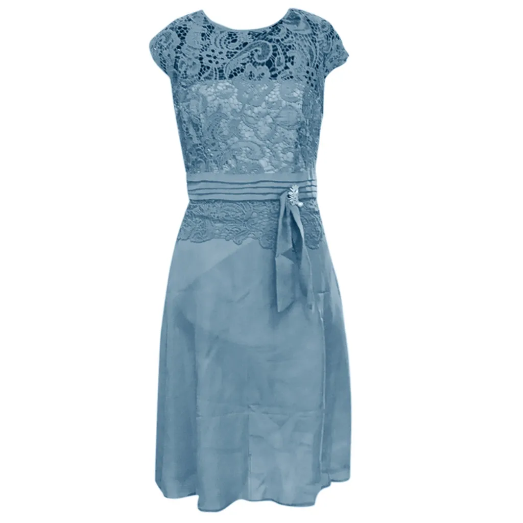 Light blue Однотонное элегантное платье ropa mujer женское летнее сексуальное официальное кружевное винтажное тонкое платье с коротким рукавом и цветочным рисунком платье@ 5 - Цвет: Light blue