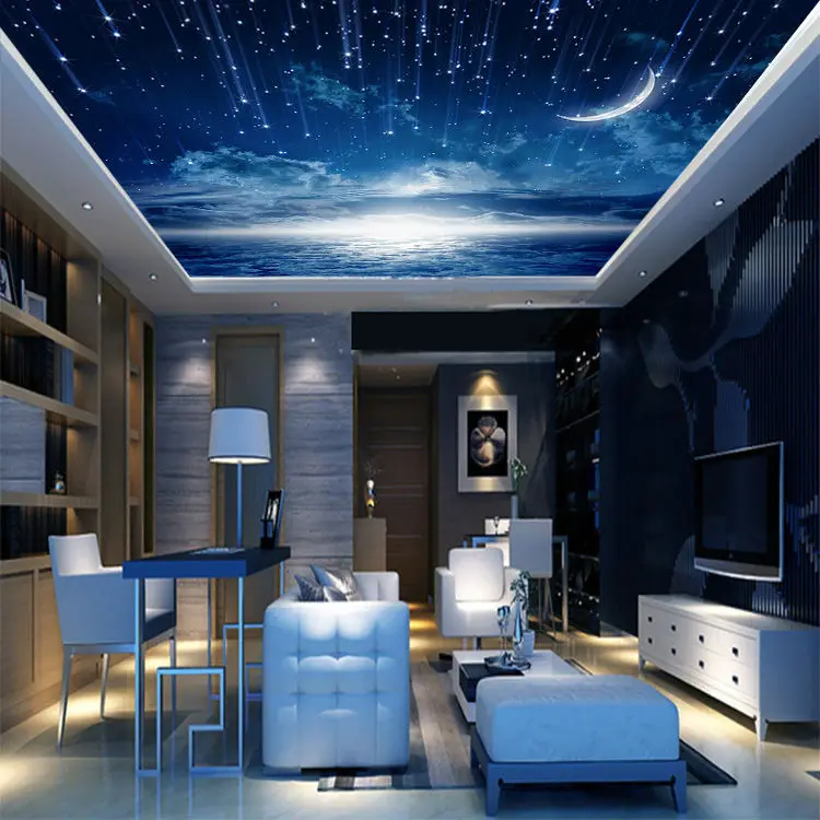 Us 17 54 35 Off Galaxy Wallpaper 3d View Photo Wallpaper Bedroom Ceiling Room Decor Starry Night Murals Club Living Room Charming Moon Meteor In