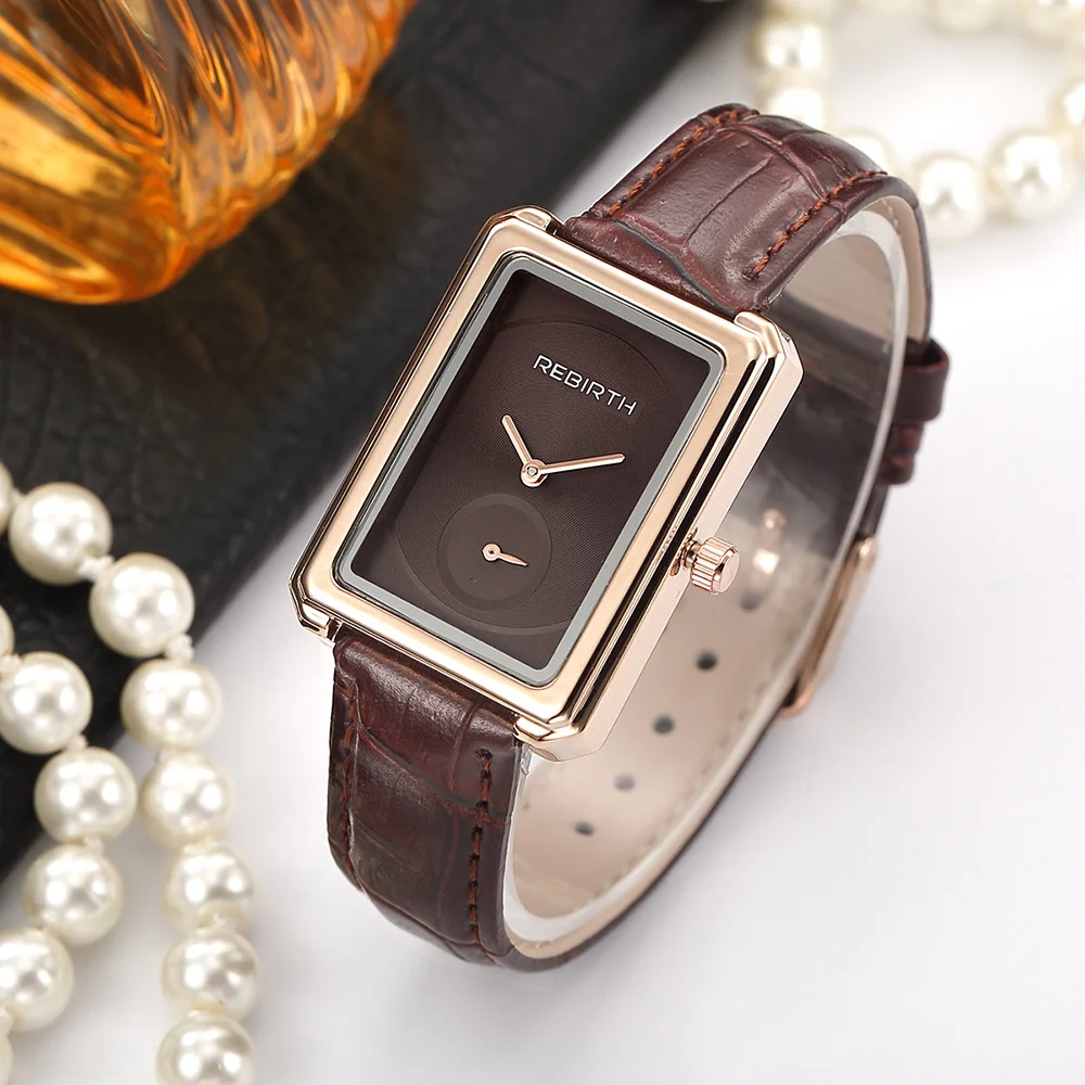 

REBIRTH Popular Brand Women Watches Ladies Watch Leather Fashion Square Bracelet Quartz Wristwatches Women Clock Montre Femme