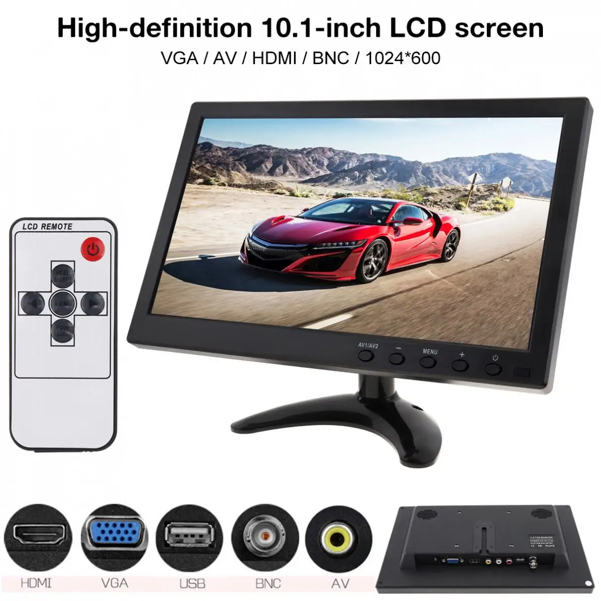 10.1 Inch HD IPS TFT LCD Car Monitor Mini TV Computer 2 Channel Video Input Security Monitor with Speaker AV BNC HDMI VGA 10.1 Inch HD IPS TFT LCD Car Monitor Mini TV Computer 2 Channel Video Input Security Monitor with Speaker AV BNC HDMI VGA