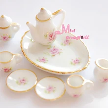 Набор из 8 миниатюрных чайных чашек с розовой розой DC55, игрушечный кукольный домик, столовая посуда, кофейный набор