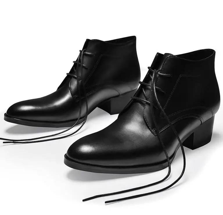 Новинка; сезон осень; мужские ботинки из натуральной кожи на высоком каблуке в деловом стиле; ботинки anke; мужские модные ботинки на шнуровке с острым носком
