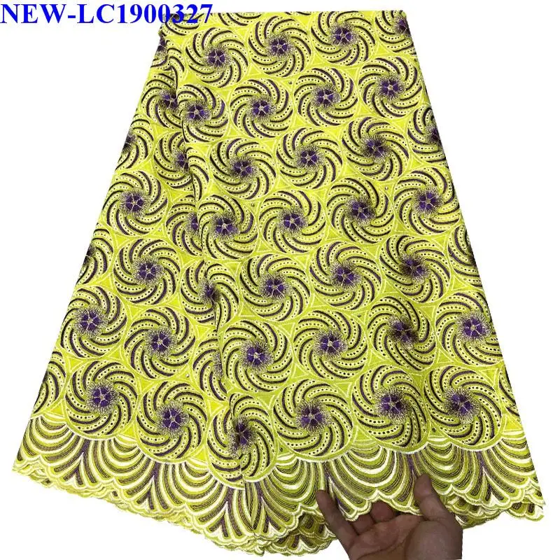 2019 Newest Yellow Lace African Fabric Rhinestones Swiss Nigerian 100% cotton For Party Dress KXE02  Дом и | Кружево -32995678257