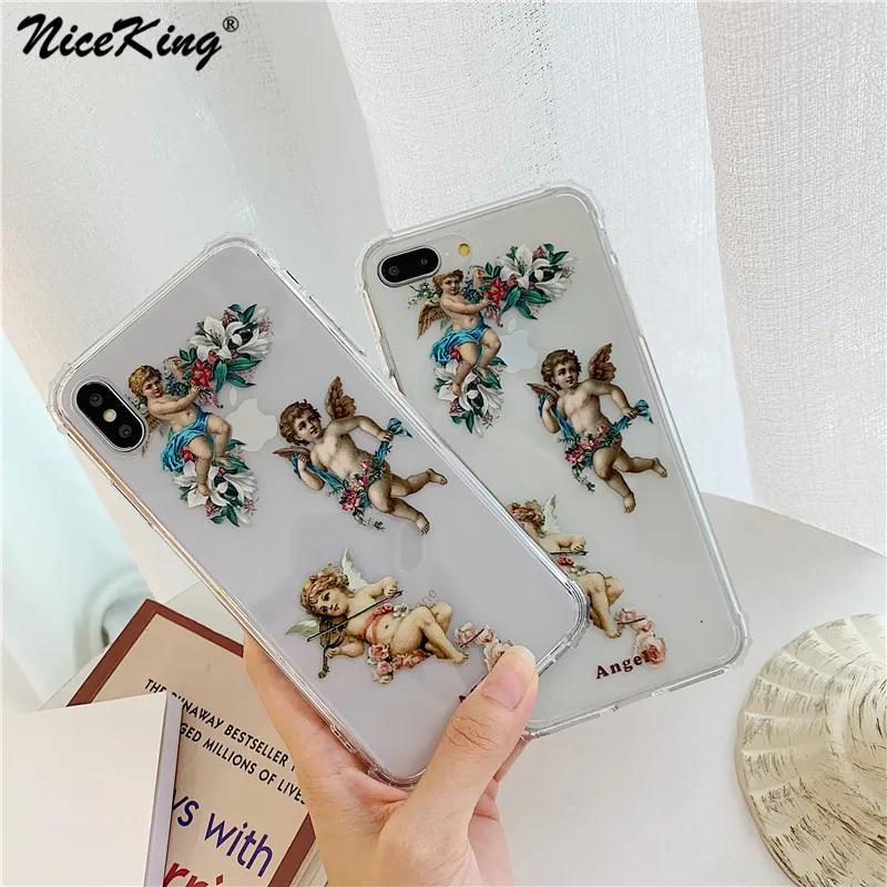 Niceking Angels чехол для телефона Fundas для iPhone X, XR, XS, MAX, 11 Pro, Max, 6 S, прозрачный чехол из ТПУ с цветочным принтом для мальчиков, чехол для iPhone 6, 6s, 7, 8 Plus