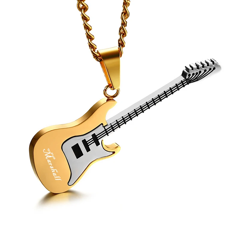 

Personalise custom Guitar Pendants & Necklaces Silver Color Titanium steel For Men Punk Rock Music Jewelry Gift#SS40