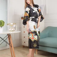 Модные женские летние кимоно халат черный женский искусственный шелк банное платье юката Ночная рубашка пижамы Mujer один размер Mdn011