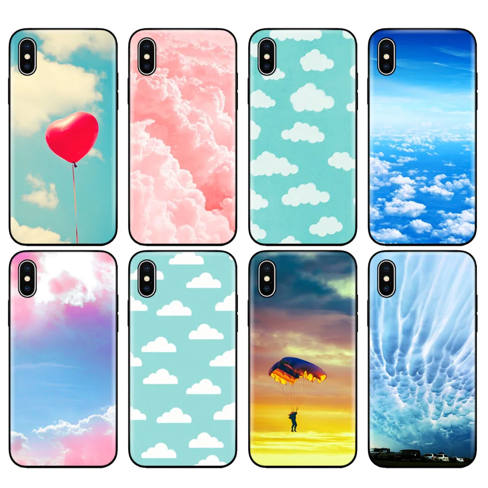 Черный чехол из ТПУ для iphone 5 5s SE 2020 6 6s 7 8 plus x 10 XR XS 11 pro MAX с облаками на голубом