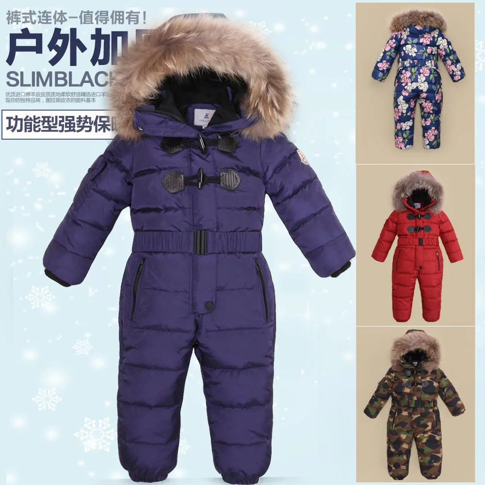 Верхняя одежда для температуры-30 градусов, детский лыжный костюм, детский Пуховый комбинезон, парка, капюшон с натуральным мехом, теплая одежда для мальчиков и девочек, зимние комбинезоны для детей 2-7 лет