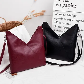

2019 Women Hot Handbags Single Shoulder Bag Simple Casual Style Large Zipper PU Leather Messenger Bags for Tablet Computer