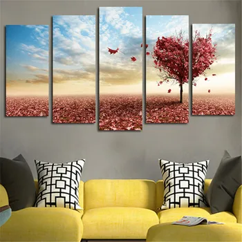 

2018 Wall Art Painting Canvas Art Pictures Tableau Love Heart Tree Home Decor Printed Modular Wall For Room No Frame 5 Pcs