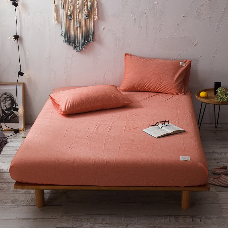 

Orange Solid Color 3Pc Cotton Fitted Sheet Mattress Cover Bedding Four Corners With Elastic Band Bed Sheet 180x270cm 3 Size