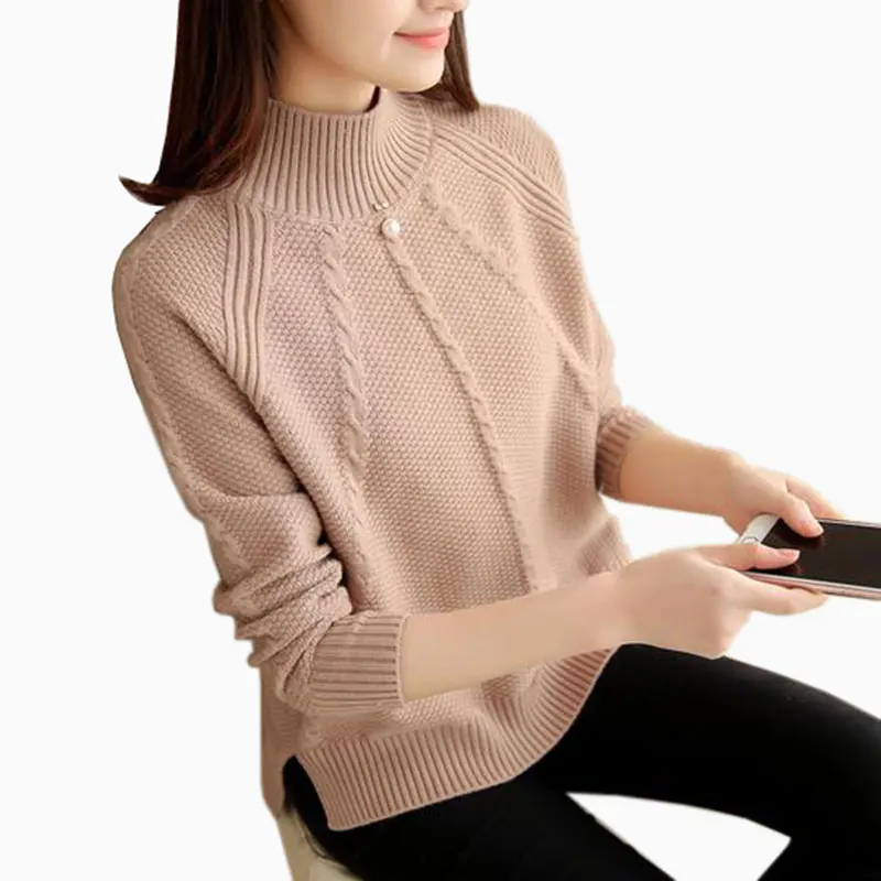 Women Turtleneck Knitted Sweater Female Knitted 2017 Spring Autumn Women Sweaters Pullovers Women slim pullover sweater QH0464