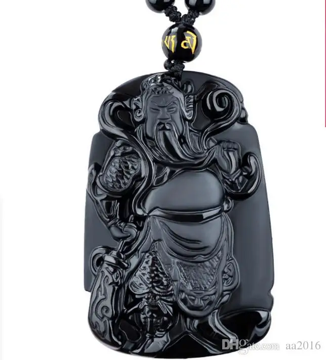 

Christmas gift 100% pure natural matte paper Obsidian Kuan Kung Pendant