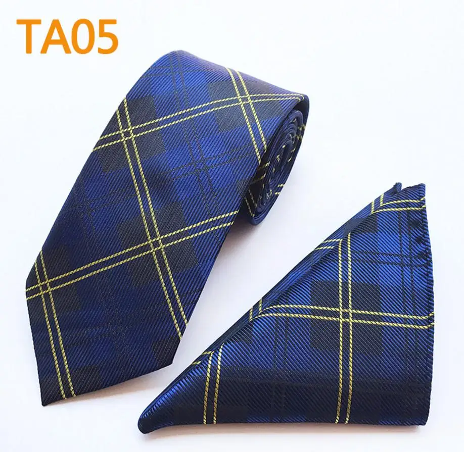  8cm tie set check floral men's necktie for men plaid handkerchief neck tie set business neckwear as