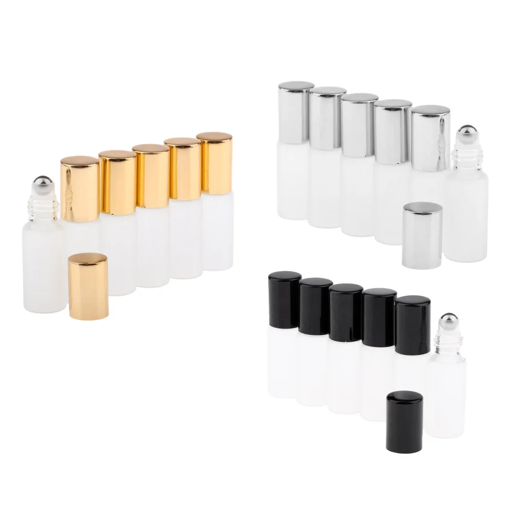 6Pcs Empty Roll On Bottles 5ml Frosted Glass Roller Bottles Containers Vials For Perfume Essential Oils Lip Gloss
